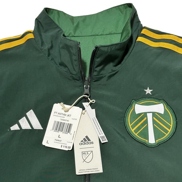 NWT ADIDAS Mens Jacket Large Green MLS Portland Timbers Anthem Reversible $110 - Picture 1 of 11